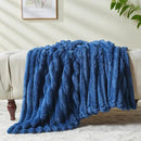 NEWCOSPLAY Super Soft Twin Blanket Navy Premium Silky Flannel Fleece 3D Ribbed Jacquard Lightweight Bed Blanket All Season Use (Navy Ribbed, Twin(60"x80")) by CozyNest Decor