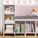 HOSTACK 67" Kids Reading Nook with Bench, Kids Bookshelf and Bookcase with Seat Cushion and 6 Storage Cubbies, Toy Storage Box on Wheels, Toy Chest for Playroom, Bedroom, School, Pink by TinyTreasures Baby Boutique