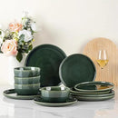 GBHOME Ceramic Dinnerware Sets for 8, 24 Pieces Stoneware Plates and Bowls Sets, Reactive Glaze Dishes -Scratch Resistant, Dishwasher&Microwave Safe, Earth Green by CozyNest Decor