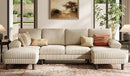 LINSY HOME Sectional Couch, 111'' W Corduroy U Shaped Sofa with Sleepable Armrests, 4 Seat Couch with Double Chaises, Deep Seat Sofa for Living Room, Beige by CozyNest Decor