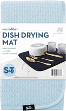 S&T INC. Dish Drying Mat, 16” x 18”, Absorbent Microfiber Kitchen Counter Mat, Dish Drying Pad for Dishes, Utensils, Pots and Pans, Large, Sky Blue by CozyNest Decor
