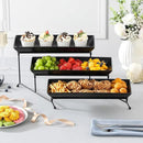 MALACASA 3 Tier Serving Trays for Party, Stoneware Serving Platters and Trays, 14 Inch Tiered Tray Stand, Fruit Tray, Trays for Serving Food, Black Dessert Stand with Collapsible Sturdier Metal Rack by CozyNest Decor
