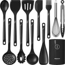Silicone Cooking Utensils Set - 600°F Heat Resistant, Nonstick Kitchen Utensil Set with Spatulas, Spoons, Whisk, Tongs, BPA Free, Dishwasher Safe, Black by CozyNest Decor