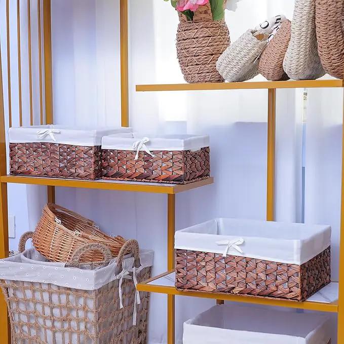 Rectangular Woven Seagrass Storage Bin with Handle,Kingwillow. (water hyacinth, Large), photo 7 of 7
