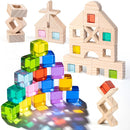 Wooden Rainbow Building Blocks Set for Kids, 22 PCS Wooden Blocks & 25 PCS Gem Cubes Stacking Blocks, Montessori Stacking Toys for Toddlers, Educational STEM Easter Toys for Boys Girls 3-6 by TinyTreasures Baby Boutique
