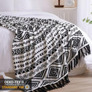 CASAAGUSTO Boho Throw Blanket - Black and White Decorative Blankets with Tassel, Printed Flannel Bohemian Blanket for Chair, Bed, Sofa, Couch(50 * 60, Black and White) by CozyNest Decor