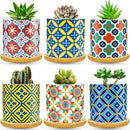 6 Pack Succulent Pots with Drainage Hole, 3 inch Ceramic Succulent Planter with Bamboo Tray, Bright Color Succulent Plant Pots for Cacti Succulent Soil Potting Mix Indoor/Outdoor by GreenHaven Gardens