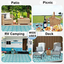 OutdoorLines Outdoor Plastic Area Rugs for Patio 5x8 ft - Reversible Outside Carpet, Stain & UV Resistant RV Mats, Straw Rug for Camping, Deck Garden, Porch and Balcony, Geometry Teal & Light Grey by GreenHaven Gardens