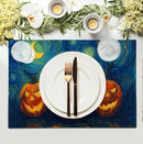 Halloween Placemats Set of 4 Pumpkin Vincent Van Gogh Starry Night Art Linen Table Mats 12x18 Inch Jack O Lantern Farmhouse Place Mats for Party Kitchen Dining Outdoor Indoor Decor by CozyNest Decor