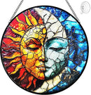 Sun and Moon Decor Stained Glass Window Hanging Suncatchers - Sun Catchers Indoor Window Christmas Decorations - Stained Glass Suncatcher with Hooks and Chain - Celestial Decor Gift for Men Women by GreenHaven Gardens