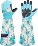 DLY Gardening Gloves for Women, Rose Gloves Gardening Thorn Proof, Long Garden Gloves for Women, Breathable & Durable Leather Gauntlet(Medium, Light Blue) by GreenHaven Gardens