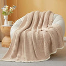 Snuggle Sac Waffle Throw Blanket for Couch Bed Sofa 50x60 inches, Reversible Beige Blanket Microfiber Fluffy Fuzzy Cozy Knit Soft Throws for Women Mothers Birthday Gifts by CozyNest Decor