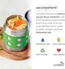 LunchBots Thermal 8 oz Triple Insulated Thermos - Hot 6 Hours or Cold 12 Hours - Leak Proof Thermos Soup Jar - All Stainless Interior - Navy Lid - Green Dots by TinyTreasures Baby Boutique