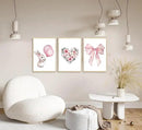 3Pcs Cute Bunny Canvas Wall Art Pink Bow Easter Poster Prints Love Wildflowers Picture Decoration for Nursery Girl Bedroom Children's Room Easter Gifts for Kids Unframed by CozyNest Decor