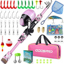 ODDSPRO Kids Fishing Pole Pink, Portable Telescopic Fishing Rod and Reel Combo Kit - with Spincast Fishing Reel Tackle Box for Girls, Youth by TinyTreasures Baby Boutique