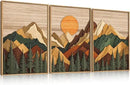 Celestdeco Woodcut Style Mountain Framed Canvas Wall Art Set, Large Brown Ridge Wall Decor, Boho Pine Tree Wall Painting, Abstract Wooden Art Print for Living Room, Bedroom, Office - 24"X36"X3(Not-3D Effect) by CozyNest Decor