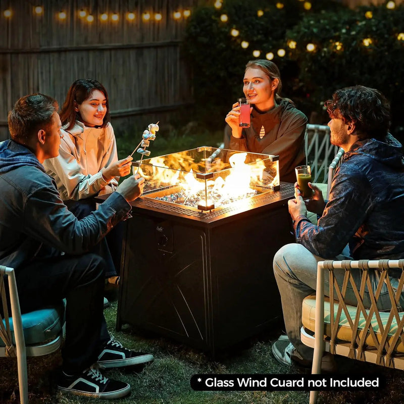 BALI OUTDOORS Gas FirePit Table, 28 inch 50,000 BTU Square Outdoor Propane Fire Pit Table with Lid and Blue Fire Glass, photo 5 of 6