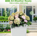FENCY Set of 2 Tall Planters for Outdoor Plants, 24 Inch Large Tapered Pots with Drainage Trays, Weather-Resistant Plastic Plant Containers for Patio, Porch, Garden, Front Door Decor,White, Striped by CozyNest Decor