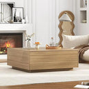 43” Square Coffee Table with Storage, 43" D x 43" W x 17" H Modern Large Square Center Table with 2 Drawers, Wood Coffee Table for Living Room, Light Brown,Bedroom,Light Brown by CozyNest Decor