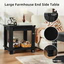 Farmhouse End Table,Large Side Table with 2-Tier Storage Shelf,Rustic Wood End Tables for Living Room,Square Tea Table,Black by CozyNest Decor