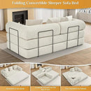 Convertible Sleeper Sofa Bed with Pillow, 4-in-1 Corduroy Folding Mattress Couch with Fixed-Shape Frame, Fold Out Floor Sofa Cama Lounge Couch for Living Room Bedroom Studio, Beige White by CozyNest Decor