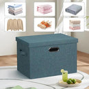 Large 17" 36 Quart Collapsible Stackable Storage Bins with Lids, 3 Packs Blue-Green Linen Fabric Closet Boxes with Lids, Storage Cube Baskets Container Organizers for Bedroom (17x12x11) by CozyNest Decor