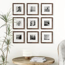 Vittanly 8x8 Picture Frames Set of 9, Shatter Resistant Plexiglass, Display 4x4 Pictures with Mat or 8x8 without Mat, Photo Frames for Wall Mount, Engineered Wood, Brown by CozyNest Decor