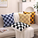 Alysheer Checkered Embroidered Decorative Throw Pillow Covers 18"x 18" Set of 2, Farmhouse Maillard Orange Brown Plaid Tufted Patterned Cotton Canvas Cushion Case for Sofa Couch Bed Living Room