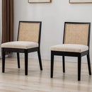 VESCASA Upholstered Dining Chairs with Square Rattan Back, Armless Padded Linen Cushion Dining Chairs with Wood Legs for Dining Room, Kitchen, Set of 2, Black Frame by CozyNest Decor