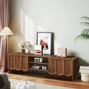 ORRD 63'' TV Stand, Modern TV Console Table Wave Panel Television Stands Entertainment Media Center with Storage Compartment and Sliding Door for Living Room (Walnut) by CozyNest Decor