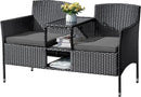 Flamaker Outdoor Furniture Patio Loveseat Wicker 2-Seat with Built-in Table and Cushions Rattan Porch Chairs Bench for Balcony, Lawn, Backyard (Grey) by CozyNest Decor