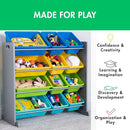 Humble Crew Kids Toy Storage Organizer with 12 Plastic Bins, Grey/Blue/Green/Yellow – Removable Bins for Playroom, Bedroom, Toddler Furniture for Boys and Girls Ages by TinyTreasures Baby Boutique