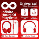Puro Sound Labs PuroBasic Wired Headphones for Kids - Volume-Limiting & Adjustable with Microphone – Compatible with Smartphones, Tablets, PCs, and More – Safe, Durable Headphones for Kids – Red by TinyTreasures Baby Boutique