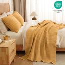 PHF 100% Cotton Waffle Weave Throw Blanket, Soft Lightweight Breathable Cozy Summer Throws for Couch Bed Sofa, Luxury Aesthetic Woven Blanket for Home Decor & Office, 50"x60", Ginger/Honey Yellow by CozyNest Decor