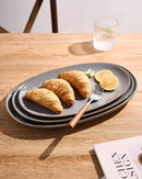 famiware Serving Platter, Oval 15.59/14.3/12.9 inch Serving Dishes for Entertaining, Serving Bowls, Microwave Safe, Fine Stonware Serving Trays for Party, Turkey, Cheese, Ocean Series, Dark Grey by CozyNest Decor