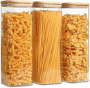 ComSaf Glass Spaghetti Pasta Storage Containers with Lids 2.2 Qt Set of 3, Tall Clear Airtight Food Storage Jar with Lid for Noodles Flour Oat Cereal Sugar Beans, Sqaure Spaghetti Pantry Containers by CozyNest Decor