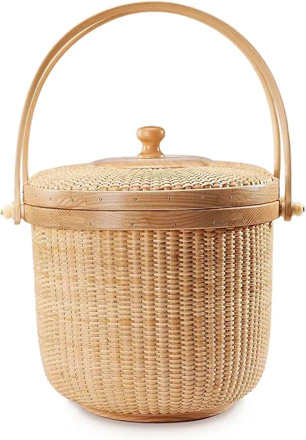 Nantucket style basket Picnic Basket rattan Handmade Products woven Sewing storage basket Two swing handles Tote Bag For Women, photo 4 of 10