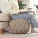 Ornavo Home Pouf Ottoman Foot Rest - 100% Cotton Pouffe - Hand Knitted Cable Braid Cord - Boho Round Stuffed Ottoman for Living Room, Bedroom - Beige by CozyNest Decor