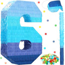 Sratte Number 1 2 3 4 5 6 7 8 9 Piñata with Stick Blindfold Confetti, Gradient Blue Piñata for Kids Boys Girls Birthday Party Anniversary Decorations Supplies(Number 6) by TinyTreasures Baby Boutique