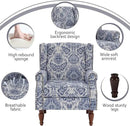 Lumibee Wingback Accent Chair,High Back Floral Armchairs in Fabric,Comfy Upholstered Reading Single Sofa Chair with Solid Wood Legs for Living Room,Bedroom,Office-Navy by CozyNest Decor