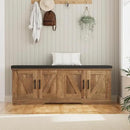 2-Tier Storage Bench, Shoe Bench with Padded Seat Cushion, Entryway Bench with 4 Barn Doors, Adjustable Shelf, 13.8" D x 47.2" W x 17.7" H, for Entryway, Living Room, Bedroom, Rustic Walnut by CozyNest Decor