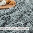 Chunky Knit Blanket Throw, 100% Hand Knit Throw Blanket Handmade Chenille Cable Knit Throw for Couch, Stylish Cozy Soft Rope Knot Crochet Blanket for Home Decor, Chambray Blue, 50x60 Inches by CozyNest Decor