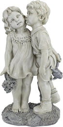 Young Sweethearts: Kissing Children Garden Statue by GreenHaven Gardens
