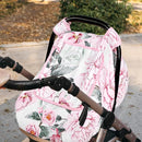 Pea Pod Car Seat Cover for Baby Girls, Floral Infant Car Seat Canopy Cover for Newborn, with 2 Layers Windows of Breathable Mesh/Fabric, 3D Minky Dot Backing, Ultra Soft & Comfortable by TinyTreasures Baby Boutique