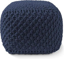Casafield Square Pouf Ottoman, Navy Blue 18.5" W x 18.5" D x 14.5" H Cotton Knit Foot Stool - Boho Floor Pouffe for Living Room, Bedroom, Home Office by CozyNest Decor