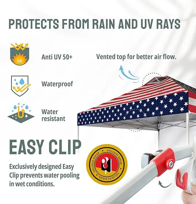 CROWN SHADES 10x10 Pop Up Canopy with 1 Side Wall - Beach Tent with One Push Setup - Outdoor Sun Shade for Events, Parties, Camping - Gazebo with STO-N-Go Cover Bag (American Flag), photo 5 of 9