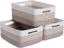 Large Storage Baskets for Organizing, Closet Shelf Baskets for Clothes Blanket Towels, Baby Nursery, Toy Bins Box, Woven Rope Basket, 17 x 13 x 7.5”, 3 Packs Gradient Brown by TinyTreasures Baby Boutique