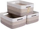 Large Storage Baskets for Organizing, Closet Shelf Baskets for Clothes Blanket Towels, Baby Nursery, Toy Bins Box, Woven Rope Basket, 17 x 13 x 7.5”, 3 Packs Gradient Brown by CozyNest Decor