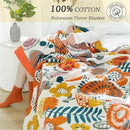 Cotton Throw Blanket for Couch Bed 100% Cotton Quilt 90''x 98'', Boho Floral Blanket Cozy Soft Muslin Farmhouse Bed Blanket Decorative Christmas Blankets Gifts for Women Mom by CozyNest Decor