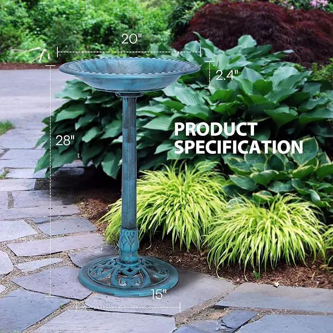 VIVOHOME 28 Inch Height Polyresin Lightweight Antique Outdoor Garden Bird Bath Blue, photo 7 of 7